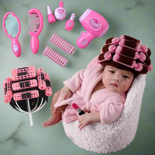Load image into Gallery viewer, Babymoon Spa Set Up | Spa Costume Set, Posing Chair and Hair Curler Wig with Hair Dressing & Make up Kit | Baby Photography Props Setup | Pink