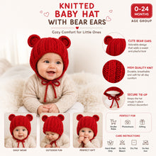 Load image into Gallery viewer, Babymoon Baby Winter Knitted Cap with String Kids Hat | 0-2Y | Red