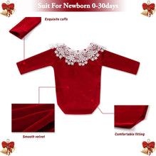 Load image into Gallery viewer, Babymoon | Set of 2 | Baby Velvet Romper and Hairband | Baby Photoshoot Props | Baby Costume | Red