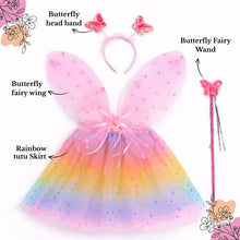 Load image into Gallery viewer, Babymoon Set of 4 | Girls Birthday Party Rainbow Butterfly Fairy Angel Set | Baby Girls Wings, Tutu, Headband, Wand | Baby Photoshoot Props | Baby Gift Set | 3-8 Yrs