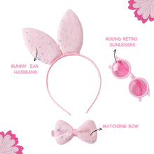 Load image into Gallery viewer, Babymoon Set of 3 | Rabbit Ears Baby Girls Kids Headband, Bow Hairclip, Round Sunglasses | Hair Accessories | Baby Gift Set | Pink | 3-8 Yrs