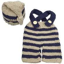 Load image into Gallery viewer, Babymoon Set of 2 | Knitted Suspender with Baby Cap Hat | Baby Photography Props Costume | Baby Gift Set | Blue
