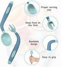 Load image into Gallery viewer, Babymoon Set of 6 | Silicone BPA Free Baby Kids Feeding Dinner Set Gift Box | Dinner Plate, Twisted Spoon & Fork, Suction Bowl Cup, Snap Straw, Chopsticks | Blue