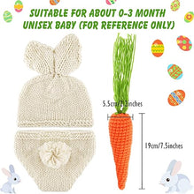 Load image into Gallery viewer, Babymoon Set of 3 | Baby Carrot Theme Rabbit Costume | Baby Photoshoot Props | Baby Gift Set | Short Hat & Carrot Toy | 0-3 Months