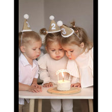 Load image into Gallery viewer, Babymoon 3 year Birthday Cone Cap | Cake Smash | Baby Photography Cap | Brown