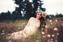 Load image into Gallery viewer, Babymoon Full Sleeve Net Lace Stretchable Maternity Gown Dress | Peach