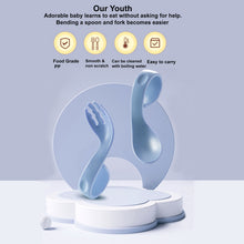 Load image into Gallery viewer, Babymoon Learn to Eat Baby Self Feeding Set | Silicone Spoon and Fork along with Storage Box | Blue