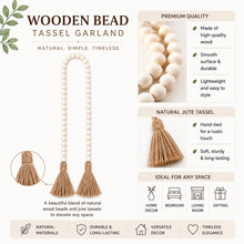 Load image into Gallery viewer, Babymoon 100cm Wooden Bead Garland with Jute Tassels Baby Photoshoot Props | Backdrop Styling Accessories | Decorative Add-ons