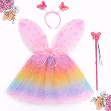 Load image into Gallery viewer, Babymoon Set of 4 | Girls Birthday Party Rainbow Butterfly Fairy Angel Set | Baby Girls Wings, Tutu, Headband, Wand | Baby Photoshoot Props | Baby Gift Set | 3-8 Yrs