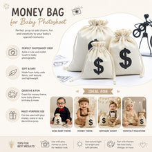 Load image into Gallery viewer, Babymoon Set of 3 | Canvas Money Bag Pouch with Drawstring Dollar Sign Baby Photoshoot Props | Halloween Cosplay | Coins Storage Bag