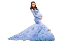 Load image into Gallery viewer, Babymoon Off Shoulder Maternity Gown Dress - Light Blue