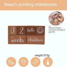 Load image into Gallery viewer, Babymoon Set of 8 | Milestone Timeline Wooden Calendar Blocks | Monthly-Yearly Birthday Blocks | Baby Photoshoot Props | Brown