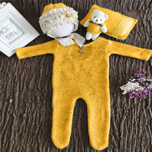 Load image into Gallery viewer, Babymoon | Set Of 4 | Romper, Pillow, Bear & Hat | Costume | Baby Photography Props | Yellow