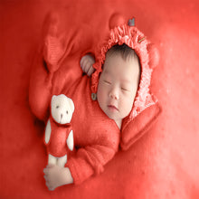 Load image into Gallery viewer, Babymoon | Set Of 4 | Romper, Pillow, Bear &amp; Hat | Costume | Baby Photography Props | Red
