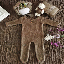 Load image into Gallery viewer, Babymoon | Set Of 4 | Romper, Pillow, Bear & Hat | Costume | Baby Photography Props | Brown