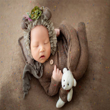 Load image into Gallery viewer, Babymoon | Set Of 4 | Romper, Pillow, Bear &amp; Hat | Costume | Baby Photography Props | Brown
