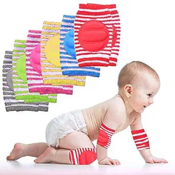 Babymoon Kids Padded Knee Pads for Crawling, Anti-Slip Stretchable Cotton Pack of 6 - Multi