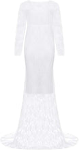 Load image into Gallery viewer, Babymoon Full Sleeve Net Lace Stretchable Maternity Gown Dress | White