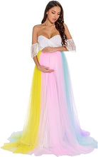 Load image into Gallery viewer, Babymoon Rainbow Off Shoulder Maternity Gown Dress - Multi
