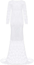 Load image into Gallery viewer, Babymoon Full Sleeve Net Lace Stretchable Maternity Gown Dress | White