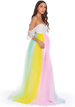 Load image into Gallery viewer, Babymoon Rainbow Off Shoulder Maternity Gown Dress - Multi
