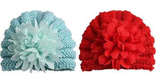 Load image into Gallery viewer, Babymoon | Set of 2 | Knit Flower Cap Newborn Photography Crochet Outfit Costume | Blue & Red