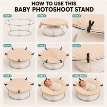 Load image into Gallery viewer, Babymoon Newborn Photography Bean Bag Posing Only Stand, Stainless Steel Baby Photoshoot Frame Stand with 6 Clamps, Portable Infant Beanbag Backdrop Station Props for Studio and Travel Sessions