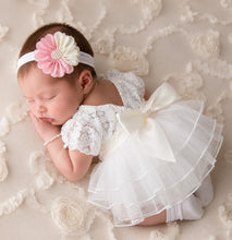 Load image into Gallery viewer, Babymoon Set of 2 | Baby Girls Lace Floral Net Frock with Headband | Princess Party Dress | Baby Girls Frock | Baby Photoshoot Props | 0-1 Months