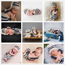 Load image into Gallery viewer, Babymoon Set of 2 | Knitted Suspender with Baby Cap Hat | Baby Photography Props Costume | Baby Gift Set | Blue