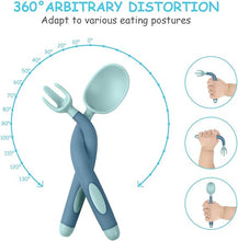 Load image into Gallery viewer, Babymoon Set of 6 | Silicone BPA Free Baby Kids Feeding Dinner Set Gift Box | Dinner Plate, Twisted Spoon & Fork, Suction Bowl Cup, Snap Straw, Chopsticks | Blue