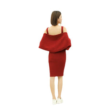 Load image into Gallery viewer, Babymoon Set of 3 | Stretchable Knitted Maternity Gown Dress with Cardigan and Hairband | Size L |Red