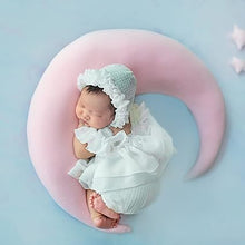 Load image into Gallery viewer, Babymoon | Set Of 4 | Baby Lace Romper, Cap, Pillow & Shoes | Baby Photography Photoshoot Props Costumes | 0-3 Months | White
