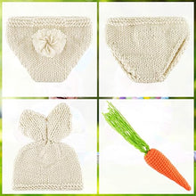 Load image into Gallery viewer, Babymoon Set of 3 | Baby Carrot Theme Rabbit Costume | Baby Photoshoot Props | Baby Gift Set | Short Hat & Carrot Toy | 0-3 Months