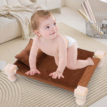 Load image into Gallery viewer, Babymoon Velvet Cover Wooden Bed | Wooden Properties | Pillow | Baby Photoshoot Props | Brown