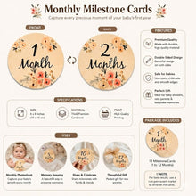 Load image into Gallery viewer, Babymoon 6pc Double Sided Wooden Monthly Baby Floral Milestone Cards | Baby Growth Cards | Baby Shower Gift | Monthly Cards| Baby Photography Props