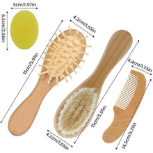 Load image into Gallery viewer, Babymoon Set of 4 | Baby Grooming Set | Baby Wooden Comb, Hair Brush, Face Brush, Shampoo Brush with Box | Baby Return Gift Set