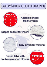 Load image into Gallery viewer, Babymoon 1 Cloth Diaper with 2 5Layers Grey Insert Premium Adjustable Reusable Cloth Diaper (Red Teddy car)
