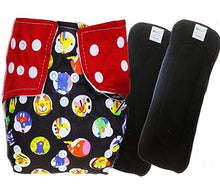Load image into Gallery viewer, Babymoon 1 Cloth Diaper with 2 5Layers Grey Insert Premium Adjustable Reusable Cloth Diaper (Black Red Circular)