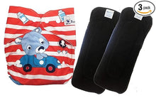 Load image into Gallery viewer, Babymoon 1 Cloth Diaper with 2 5Layers Grey Insert Premium Adjustable Reusable Cloth Diaper (Red Teddy car)