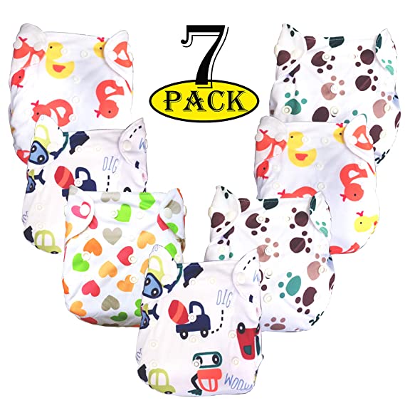 Babymoon (Pack of 7) Washable Adjustable Reusable Cloth Diaper
