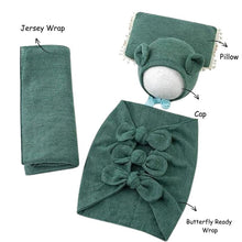 Load image into Gallery viewer, Babymoon (Set Of 4) Butterfly Ready Wrap, Jersey wrap, Pillow & Cap Baby Photography Props-Dark Green