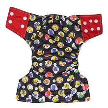 Load image into Gallery viewer, Babymoon 1 Cloth Diaper with 2 5Layers Grey Insert Premium Adjustable Reusable Cloth Diaper (Black Red Circular)