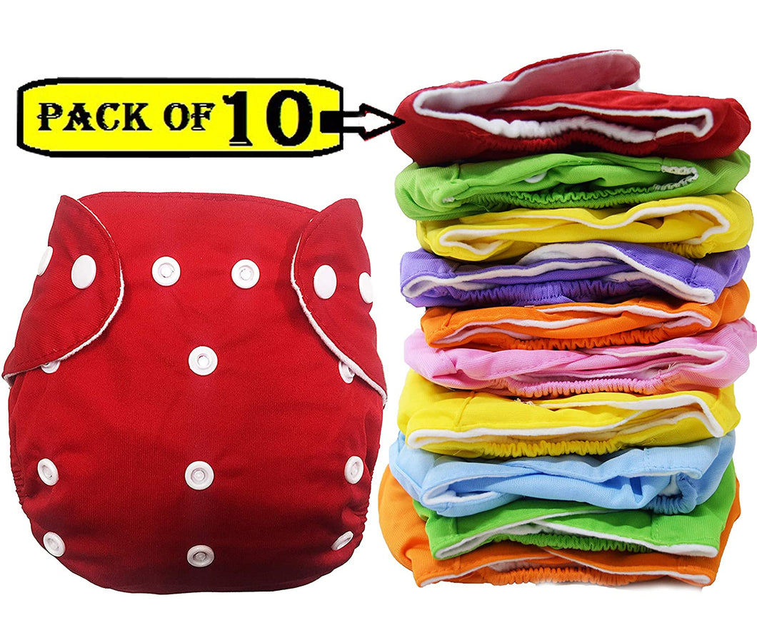 Babymoon (Pack of 10) Washable Adjustable Reusable Cloth Diaper