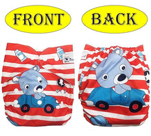 Load image into Gallery viewer, Babymoon 1 Cloth Diaper with 2 5Layers Grey Insert Premium Adjustable Reusable Cloth Diaper (Red Teddy car)