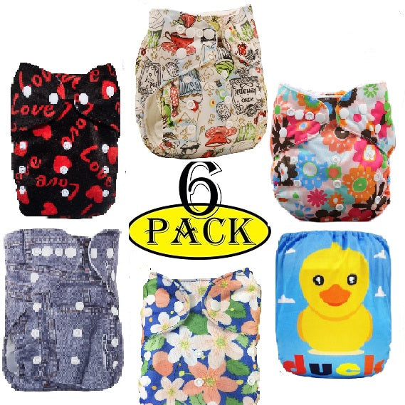 Babymoon (Pack of 6) Premium Washable Adjustable Reusable Cloth Diaper