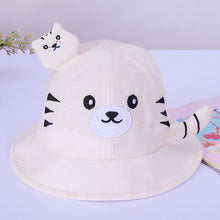Load image into Gallery viewer, Babymoon Cotton Baby Kids Boys Girls Summer Cap With Head String Cat Design | 2-6 Years | White