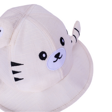 Load image into Gallery viewer, Babymoon Cotton Baby Kids Boys Girls Summer Cap With Head String Cat Design | 2-6 Years | White