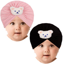 Load image into Gallery viewer, Babymoon | Set of 2 | Beanie Bear Turban Knot Boy’s Girl’s Kids New Born Baby Cap Hat Headwear 0-2 Y | Pink-Black