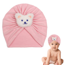 Load image into Gallery viewer, Babymoon | Set of 2 | Beanie Bear Turban Knot Boy’s Girl’s Kids New Born Baby Cap Hat Headwear 0-2 Y | Pink-Black