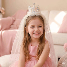 Load image into Gallery viewer, Babymoon Diamond Princess Birthday Party Girls Crown Headband with Veil | Hair Accessories | 3-8 Yrs